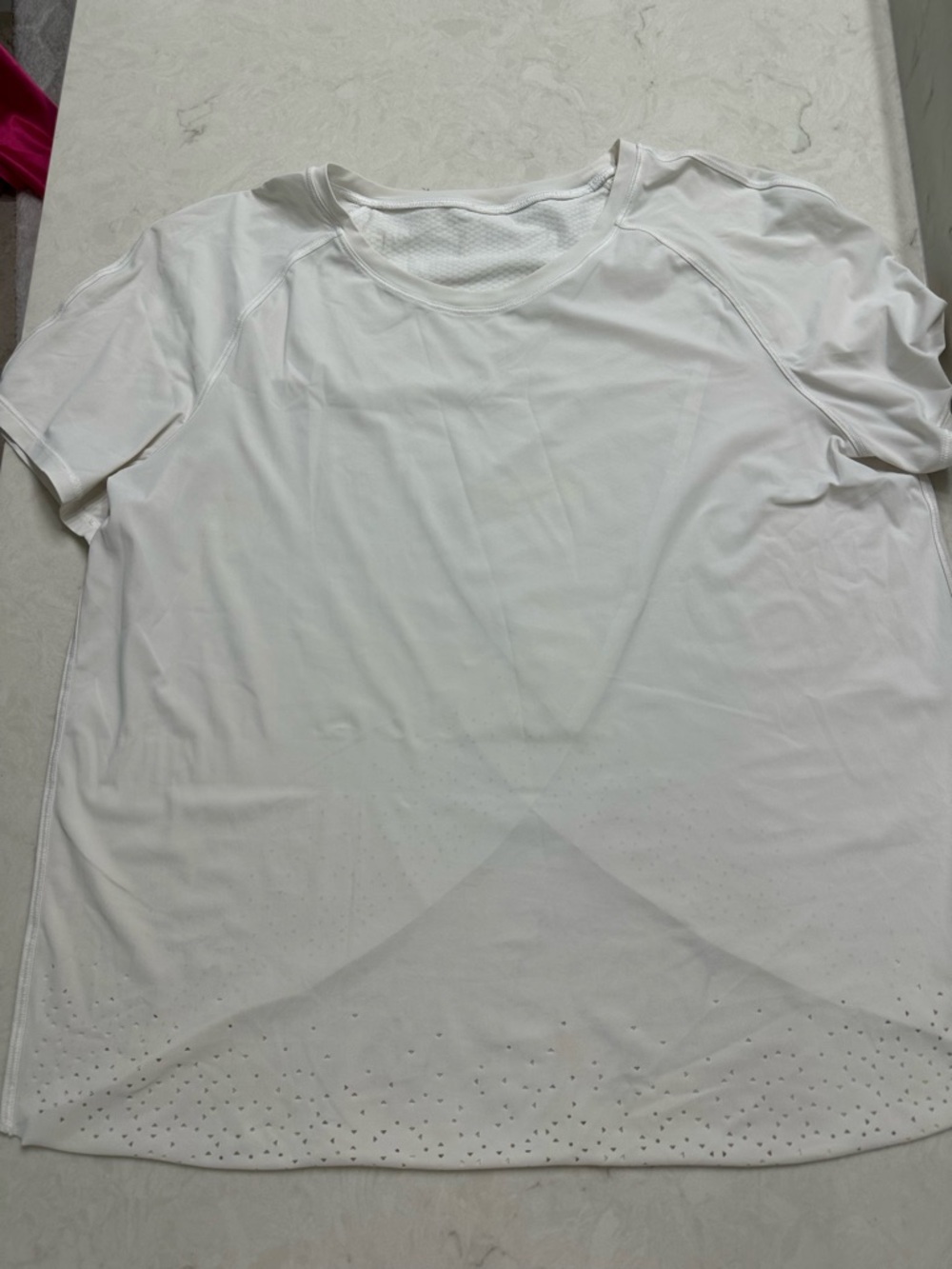 lululemon Athletics White Short Sleeve Performance Tee, Details w/open Flap, M